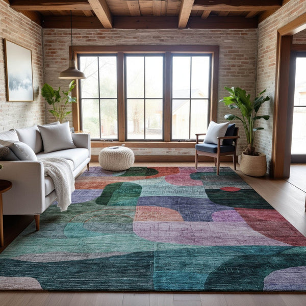 HomeRoots 9' X 12' Vibrant Abstract Geometric Washable Area Rug with UV Protection for Stylish Homes & Durability 684761
