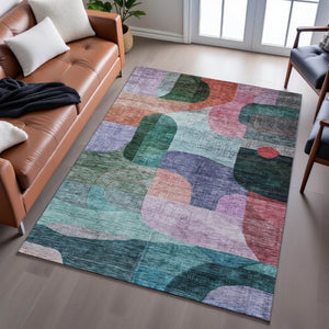 HomeRoots 9' X 12' Vibrant Abstract Geometric Washable Area Rug with UV Protection for Stylish Homes & Durability 684761
