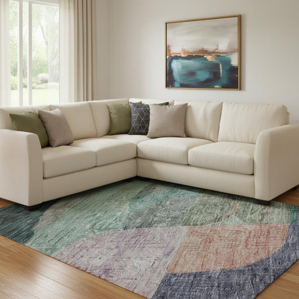 HomeRoots 10' Abstract Geometric Washable Area Rug in Bold Green, Orange, Purple & Teal - UV & Stain Resistant! 684762