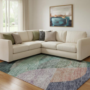 HomeRoots 10' Abstract Geometric Washable Area Rug in Bold Green, Orange, Purple & Teal - UV & Stain Resistant! 684762