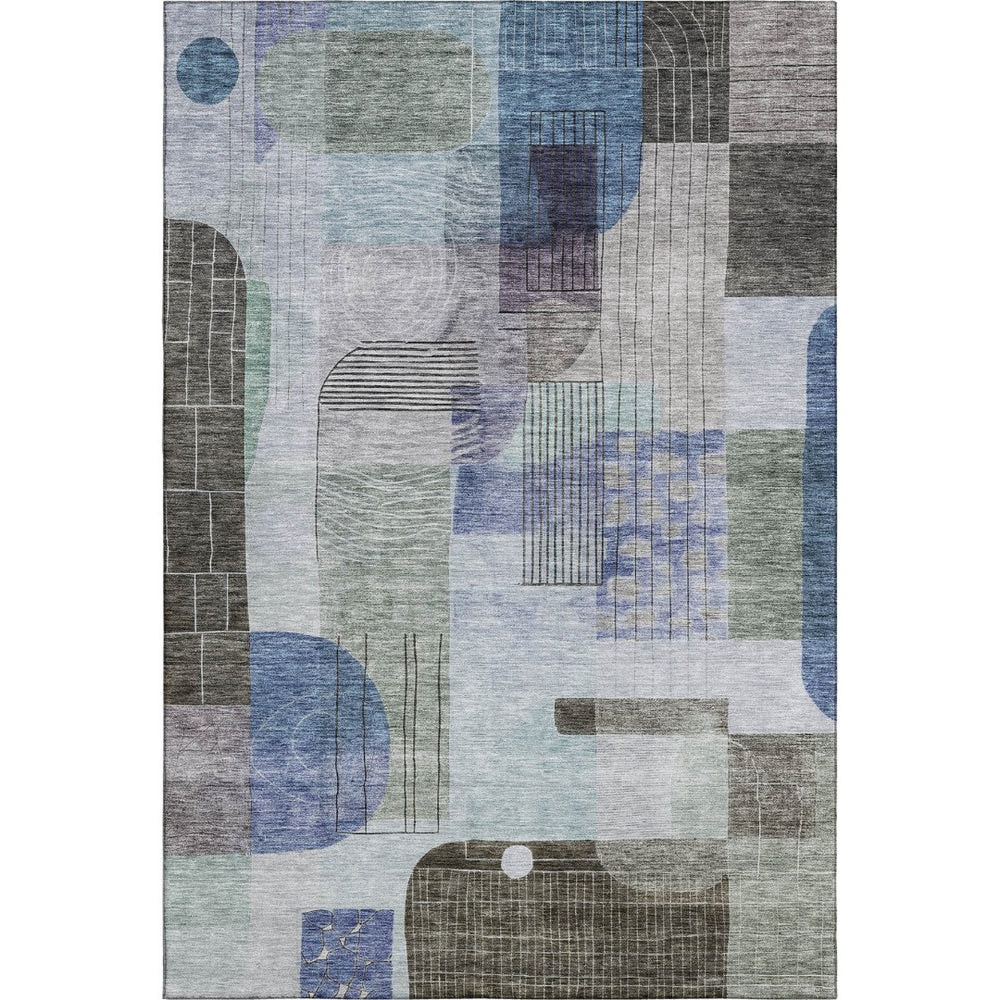 HomeRoots 5' X 8' Washable Blue Gray Green Geometric Area Rug with UV Protection for Family & Playrooms 684764