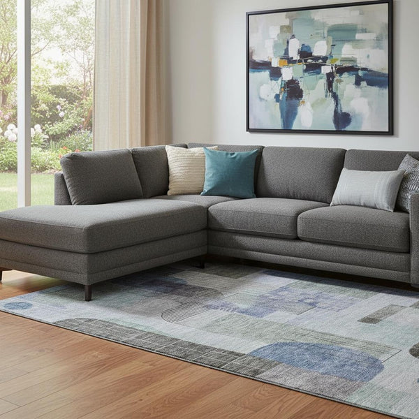 HomeRoots 8' X 10' Washable Abstract Area Rug in Blue, Gray & Green - Durable, UV-Protected & Stylish Design 684766