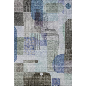 HomeRoots 8' X 10' Washable Abstract Area Rug in Blue, Gray & Green - Durable, UV-Protected & Stylish Design 684766