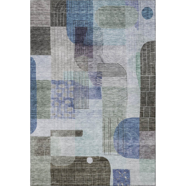 HomeRoots 8' X 10' Washable Abstract Area Rug in Blue, Gray & Green - Durable, UV-Protected & Stylish Design 684766