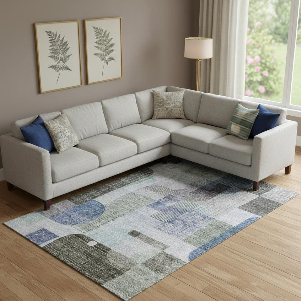 HomeRoots 9' X 12' Abstract Geometric Area Rug in Blue-Green – Washable, Stain-Resistant, UV Protected Design 684767