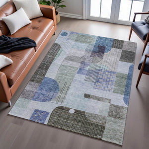 HomeRoots 9' X 12' Abstract Geometric Area Rug in Blue-Green – Washable, Stain-Resistant, UV Protected Design 684767