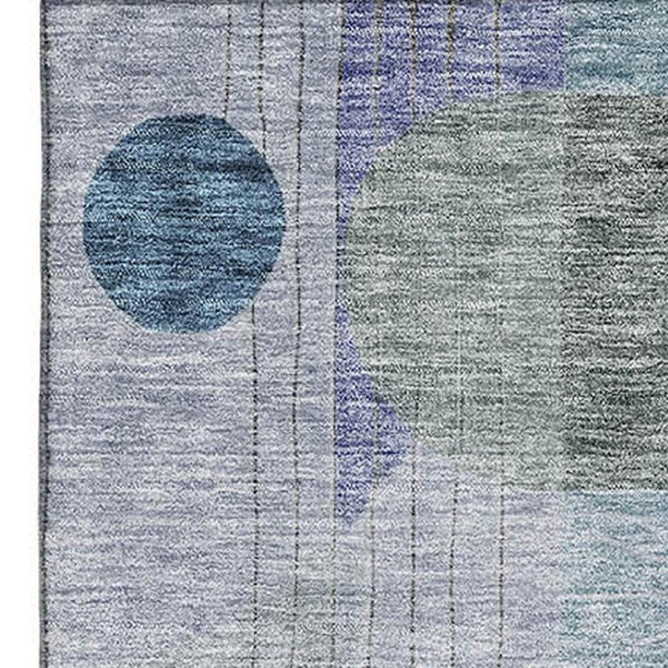 HomeRoots 9' X 12' Abstract Geometric Area Rug in Blue-Green – Washable, Stain-Resistant, UV Protected Design 684767