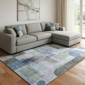 HomeRoots 10' X 14' Stylish Blue Gray and Green Abstract Geometric Area Rug - Washable, UV Protected & Durable 684768