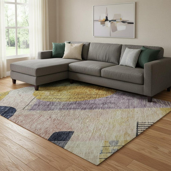 HomeRoots 8' X 10' Vibrant Plum Gold & Navy Blue Abstract Geometric Area Rug - Washable, UV Protected, Durable Decor 684772