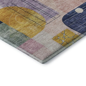HomeRoots 8' X 10' Vibrant Plum Gold & Navy Blue Abstract Geometric Area Rug - Washable, UV Protected, Durable Decor 684772