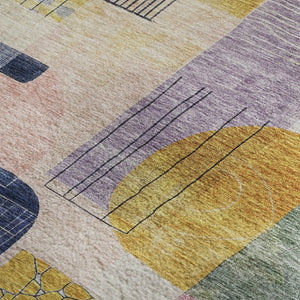 HomeRoots 8' X 10' Vibrant Plum Gold & Navy Blue Abstract Geometric Area Rug - Washable, UV Protected, Durable Decor 684772