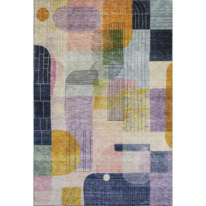 HomeRoots 10' Abstract Geometric Area Rug in Rich Plum, Gold & Navy - Washable, UV Protected, Durable Design 684774