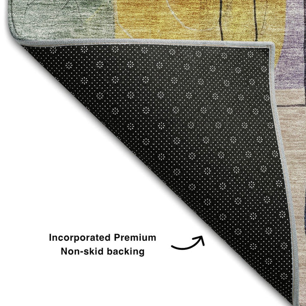 HomeRoots 10' Abstract Geometric Area Rug in Rich Plum, Gold & Navy - Washable, UV Protected, Durable Design 684774