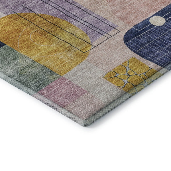 HomeRoots 10' Abstract Geometric Area Rug in Rich Plum, Gold & Navy - Washable, UV Protected, Durable Design 684774