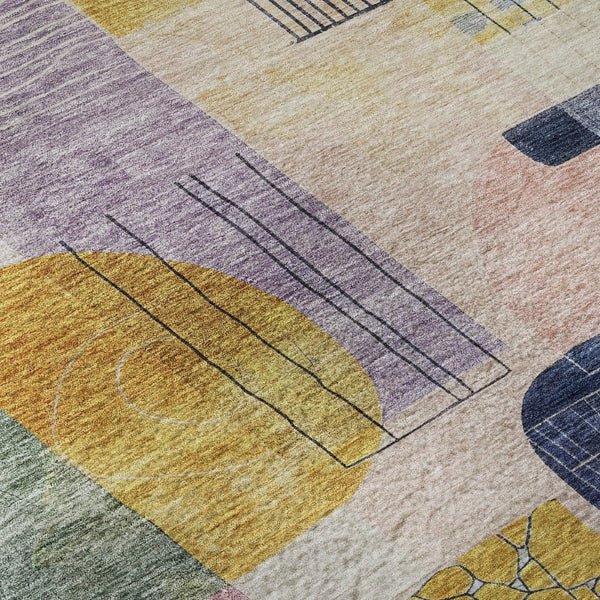 HomeRoots 10' Abstract Geometric Area Rug in Rich Plum, Gold & Navy - Washable, UV Protected, Durable Design 684774