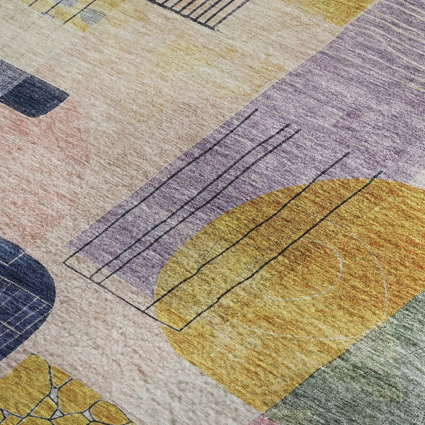 HomeRoots 10' Abstract Geometric Area Rug in Rich Plum, Gold & Navy - Washable, UV Protected, Durable Design 684774