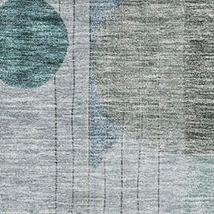 HomeRoots 5' X 8' Teal Gray Silver Geometric Washable Area Rug with UV Protection for Modern Homes & Spaces 684776
