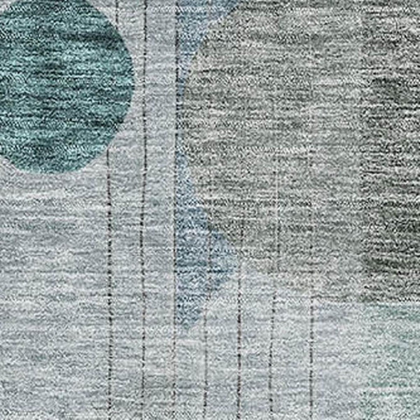 HomeRoots 5' X 8' Teal Gray Silver Geometric Washable Area Rug with UV Protection for Modern Homes & Spaces 684776