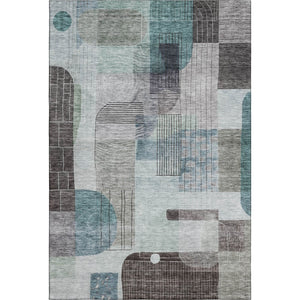 HomeRoots 8' x 10' Teal Gray & Silver Abstract Geometric Area Rug - Washable, UV Protected, Modern Design! 684778