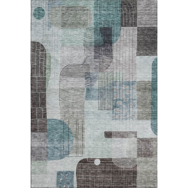 HomeRoots 8' x 10' Teal Gray & Silver Abstract Geometric Area Rug - Washable, UV Protected, Modern Design! 684778