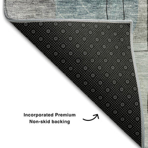 HomeRoots 8' x 10' Teal Gray & Silver Abstract Geometric Area Rug - Washable, UV Protected, Modern Design! 684778