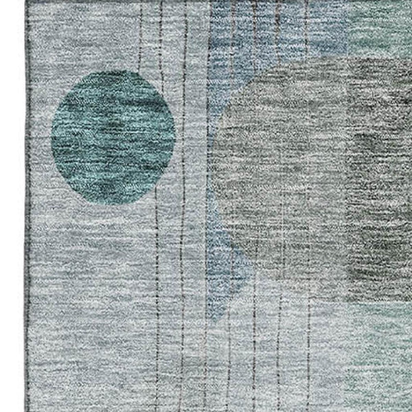 HomeRoots 8' x 10' Teal Gray & Silver Abstract Geometric Area Rug - Washable, UV Protected, Modern Design! 684778