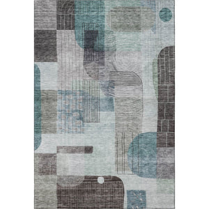 HomeRoots 9' X 12' Teal Gray Silver Geometric Area Rug - Washable, UV-Resistant, Perfect for High Traffic Homes 684779