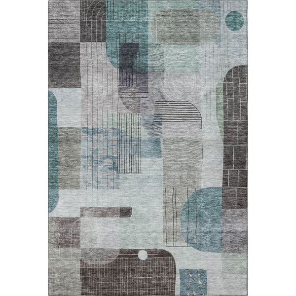 HomeRoots 9' X 12' Teal Gray Silver Geometric Area Rug - Washable, UV-Resistant, Perfect for High Traffic Homes 684779