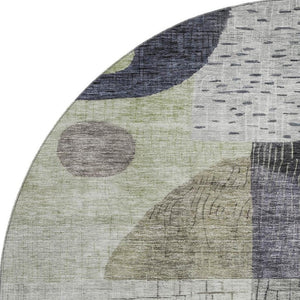 HomeRoots 8' Artichoke Green Geometric Washable Round Rug - UV Protected, Stain Resistant, Modern Design! 684783