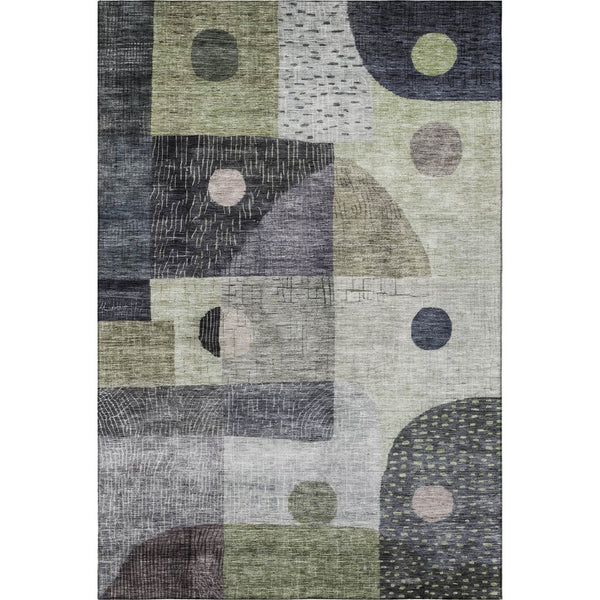 HomeRoots 9' X 12' Artichoke Green Geometric Area Rug - Stylish, Washable, UV Protected, Ideal for High-Traffic Homes 684785