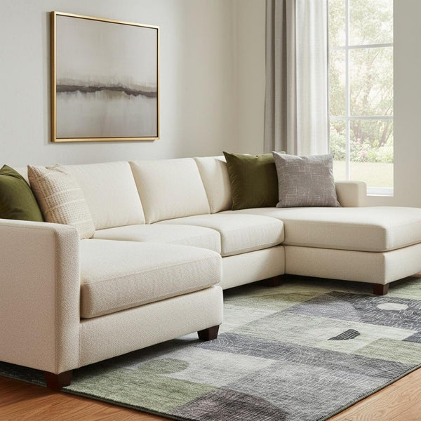HomeRoots 10' X 14' Artichoke Green Geometric Washable Area Rug – Durable, UV-Protected, Pet-Friendly Design! 684786
