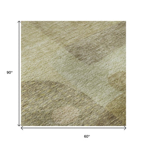 HomeRoots 5' X 8' Modern Beige & Gold Geometric Area Rug - Washable, UV-Protected, Stain-Resistant Design! 684788