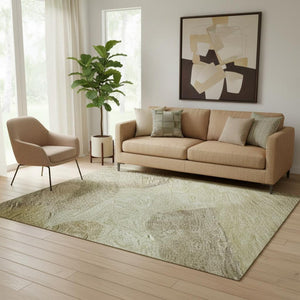 HomeRoots 5' X 8' Modern Beige & Gold Geometric Area Rug - Washable, UV-Protected, Stain-Resistant Design! 684788
