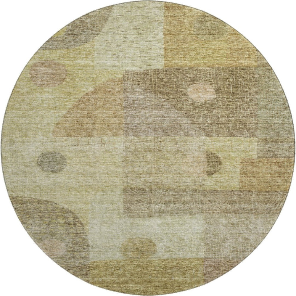 HomeRoots 8' Beige and Gold Geometric Round Rug – Washable, UV-Protected, Stylish & Durable for Any Space 684789