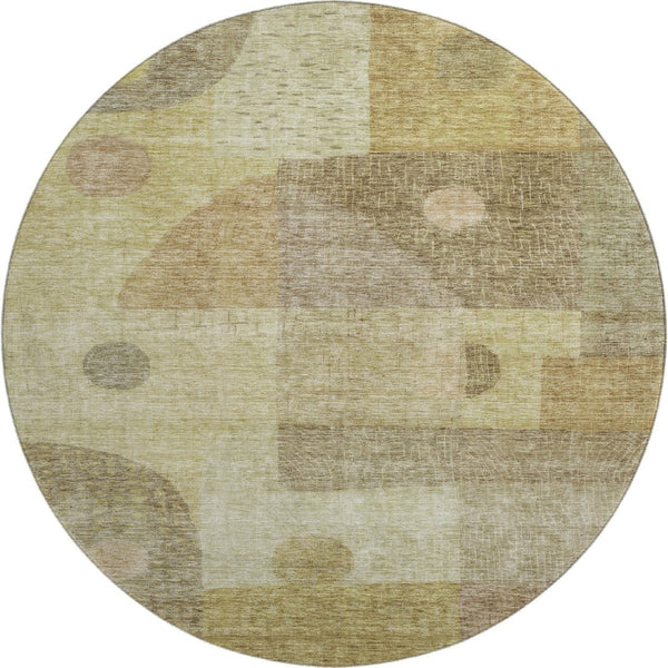 HomeRoots 8' Beige and Gold Geometric Round Rug – Washable, UV-Protected, Stylish & Durable for Any Space 684789