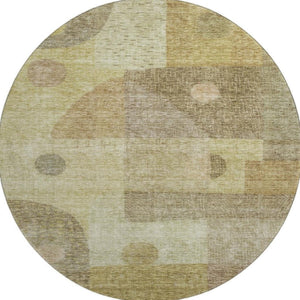 HomeRoots 8' Beige and Gold Geometric Round Rug – Washable, UV-Protected, Stylish & Durable for Any Space 684789