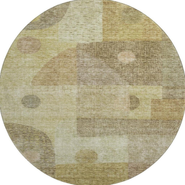 HomeRoots 8' Beige and Gold Geometric Round Rug – Washable, UV-Protected, Stylish & Durable for Any Space 684789