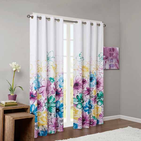 JLA Home Intelligent Design - Printed Olivia Total Blackout Curtain Panel — Bold Teal Floral Foamback for Privacy, Energy Savings ID40-1012