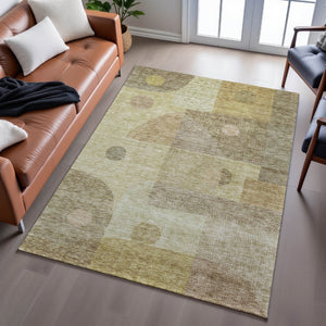 HomeRoots 8' X 10' Beige & Gold Geometric Area Rug - Washable, UV Protected, Durable & Modern for Any Space 684790