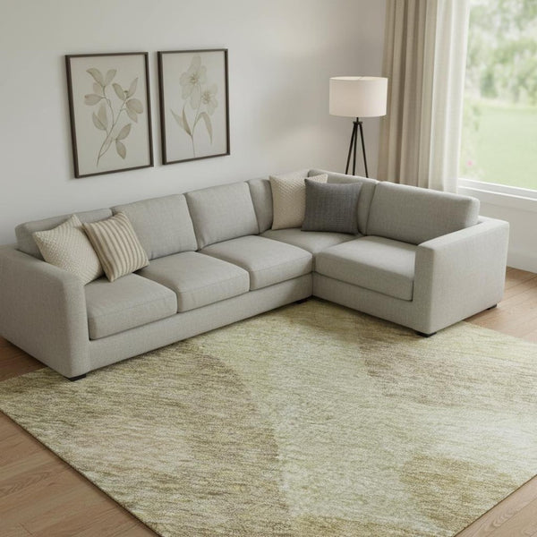 HomeRoots 9' X 12' Beige and Gold Geometric Area Rug - Washable, UV Protected, Modern Style for Any Room 684791