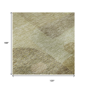HomeRoots 10' X 14' Beige and Gold Geometric Area Rug - Washable, UV Protected, Stylish & Durable Design 684792