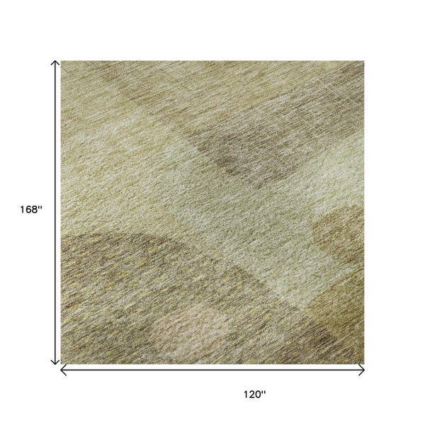 HomeRoots 10' X 14' Beige and Gold Geometric Area Rug - Washable, UV Protected, Stylish & Durable Design 684792