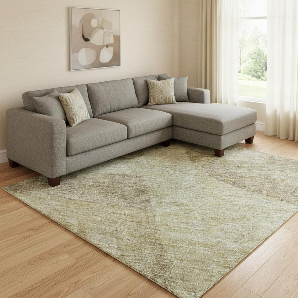 HomeRoots 10' X 14' Beige and Gold Geometric Area Rug - Washable, UV Protected, Stylish & Durable Design 684792