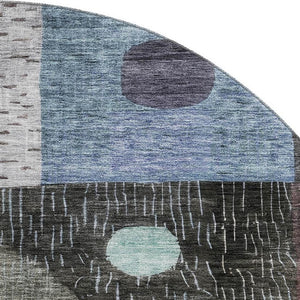 HomeRoots 8' Blue Gray & Silver Geometric Round Rug - Washable, UV Protected, Perfect for High-Traffic Areas! 684795