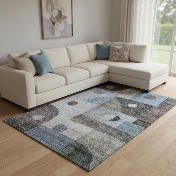 HomeRoots 8' X 10' Blue Gray Silver Geometric Area Rug - Stylish, Washable, Stain Resistant with UV Protection 684796