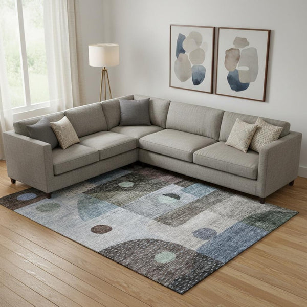 HomeRoots 9' X 12' Stylish Blue Gray & Silver Geometric Area Rug - Washable, UV Protected for Everyday Use 684797
