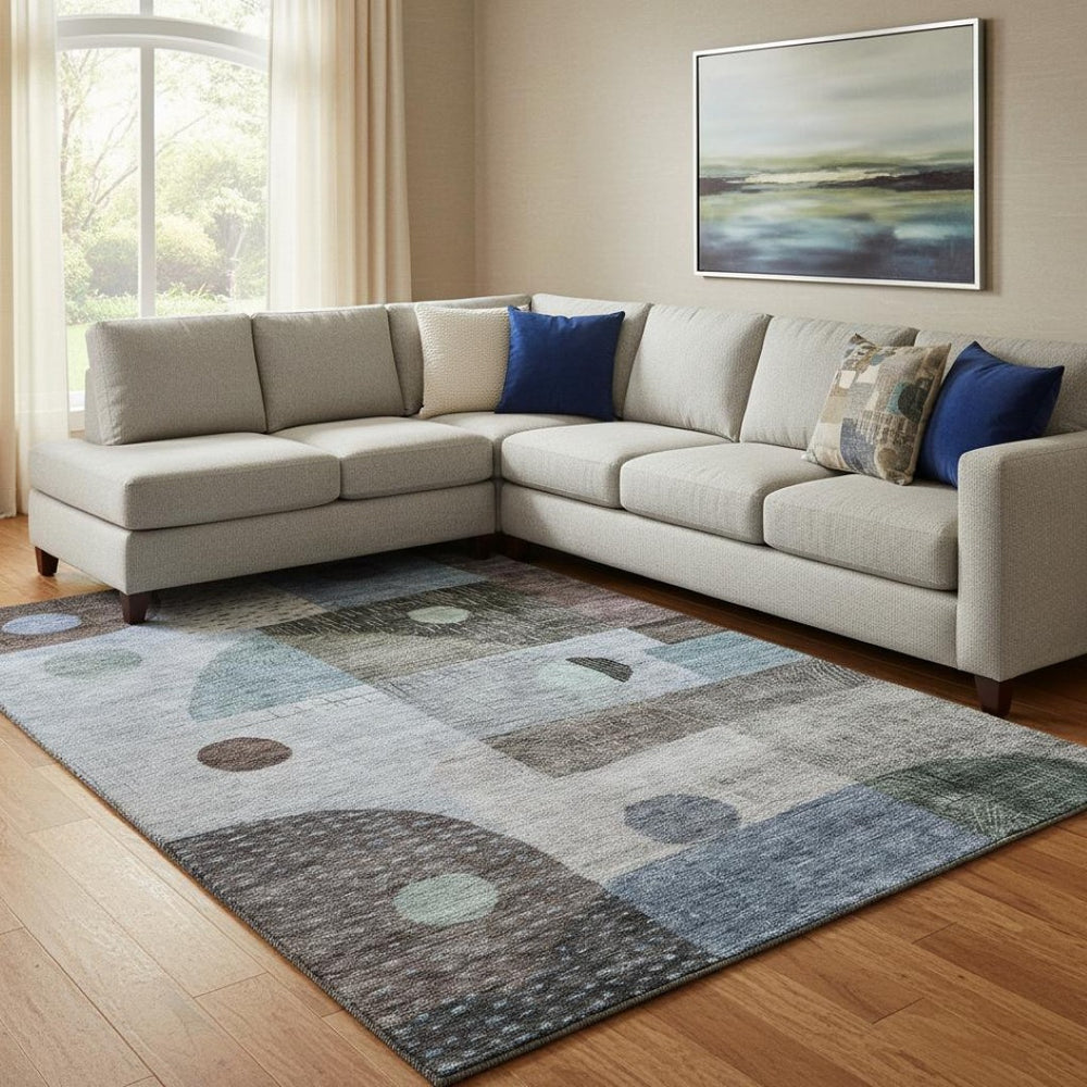 HomeRoots 10' Blue Gray & Silver Geometric Washable Area Rug – UV Protected, Stain Resistant & Stylish Design 684798