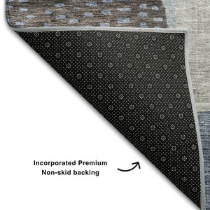 HomeRoots 10' Blue Gray & Silver Geometric Washable Area Rug – UV Protected, Stain Resistant & Stylish Design 684798