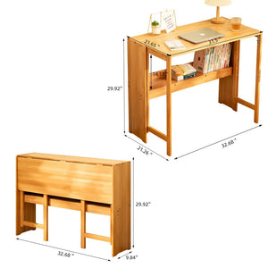 English Elm Bamboo Foldable Study Desk Solid Natural Wood Space Saving Home Office Dorm Table W2641P408486