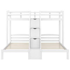 English Elm Twin Triple Bunk Bed Pine Frame with Staircase Storage Drawers for Kids Rooms GX000309AAK